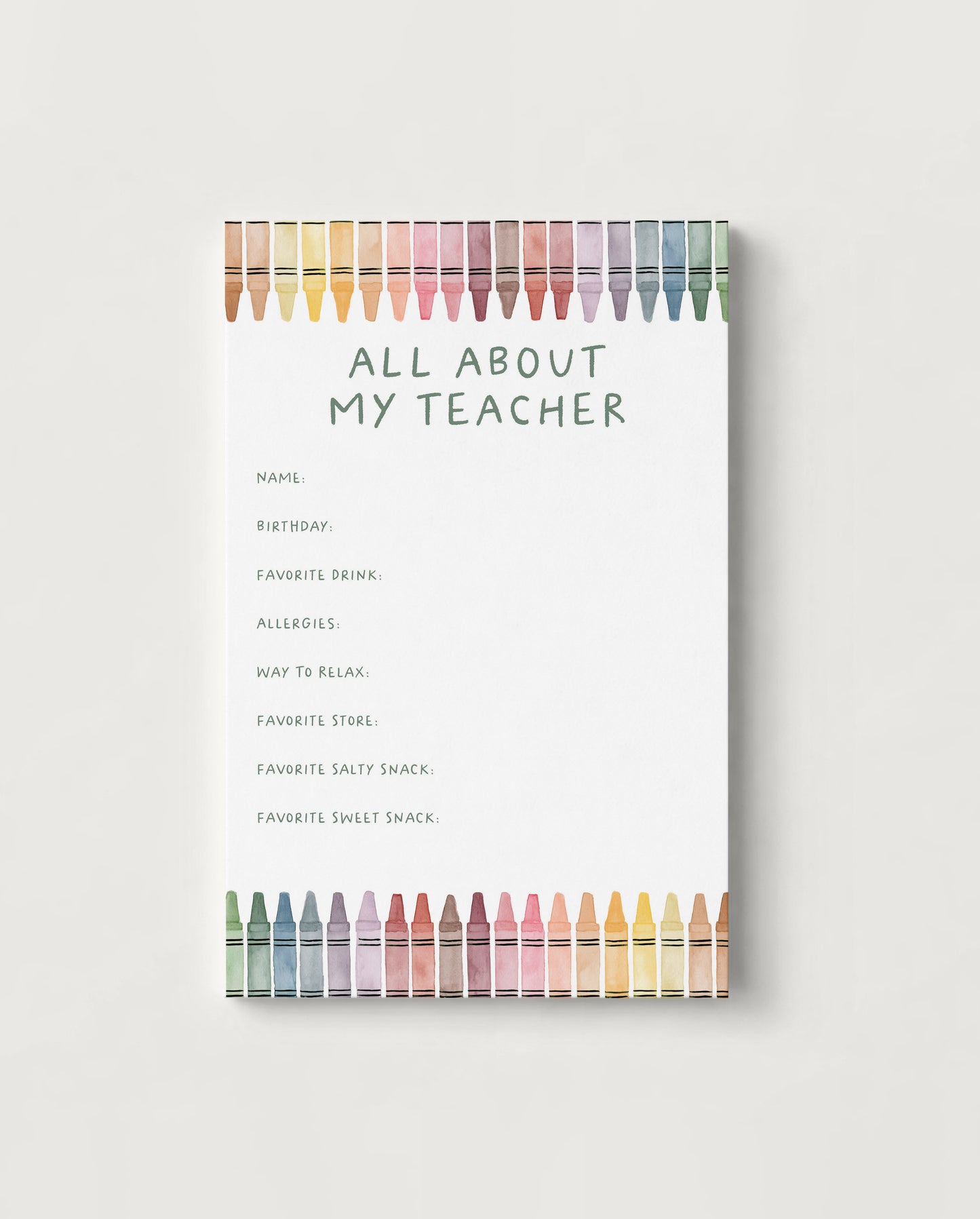 All About My Teacher Crayon - Digital Download